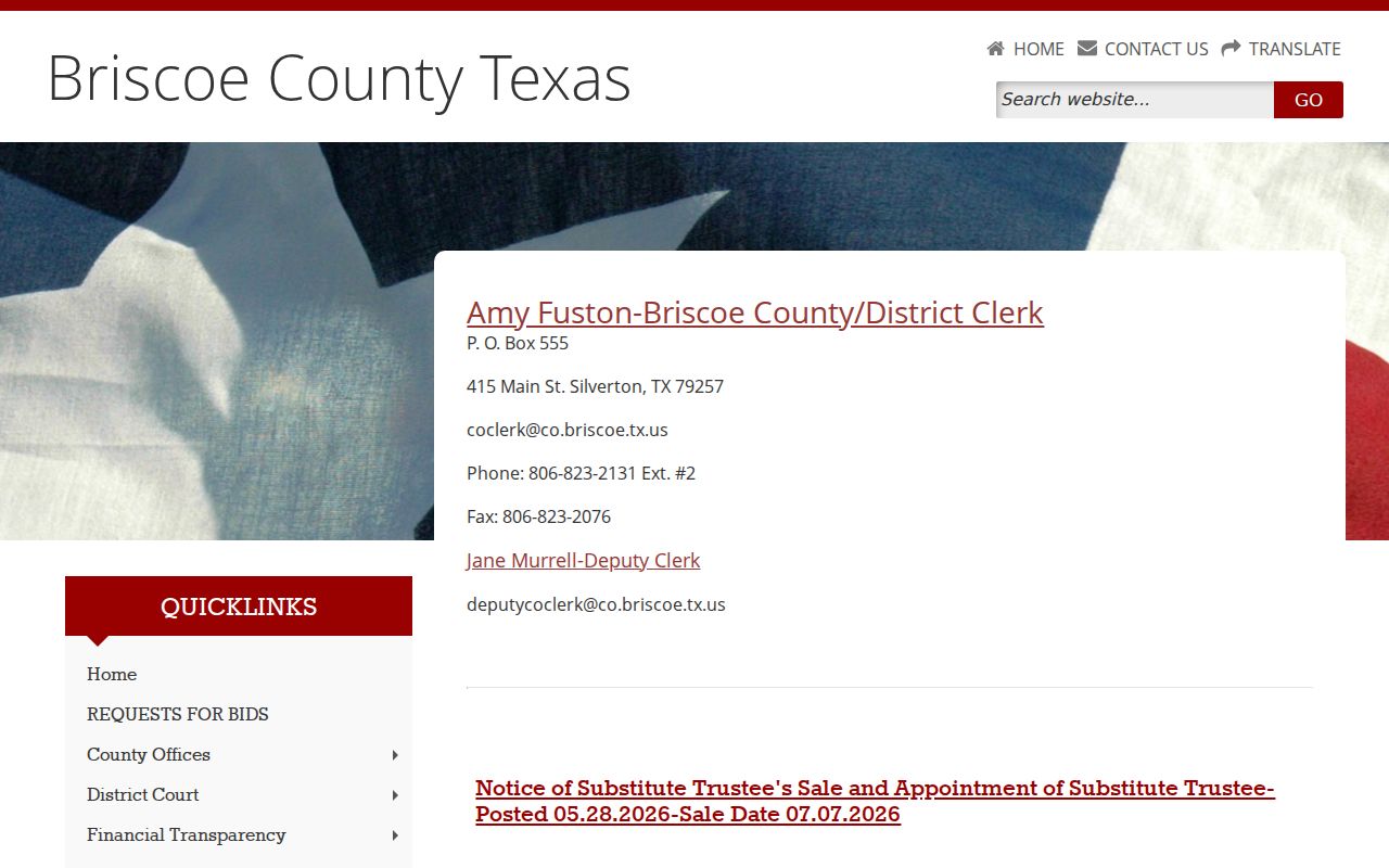 Briscoe County and District Clerk official records page