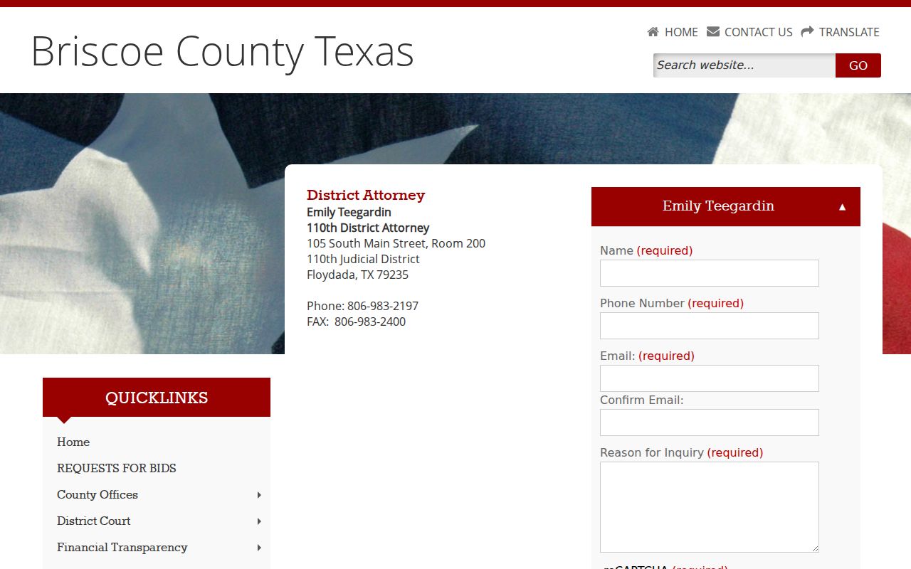 Official 110th Judicial District Attorney contact page
